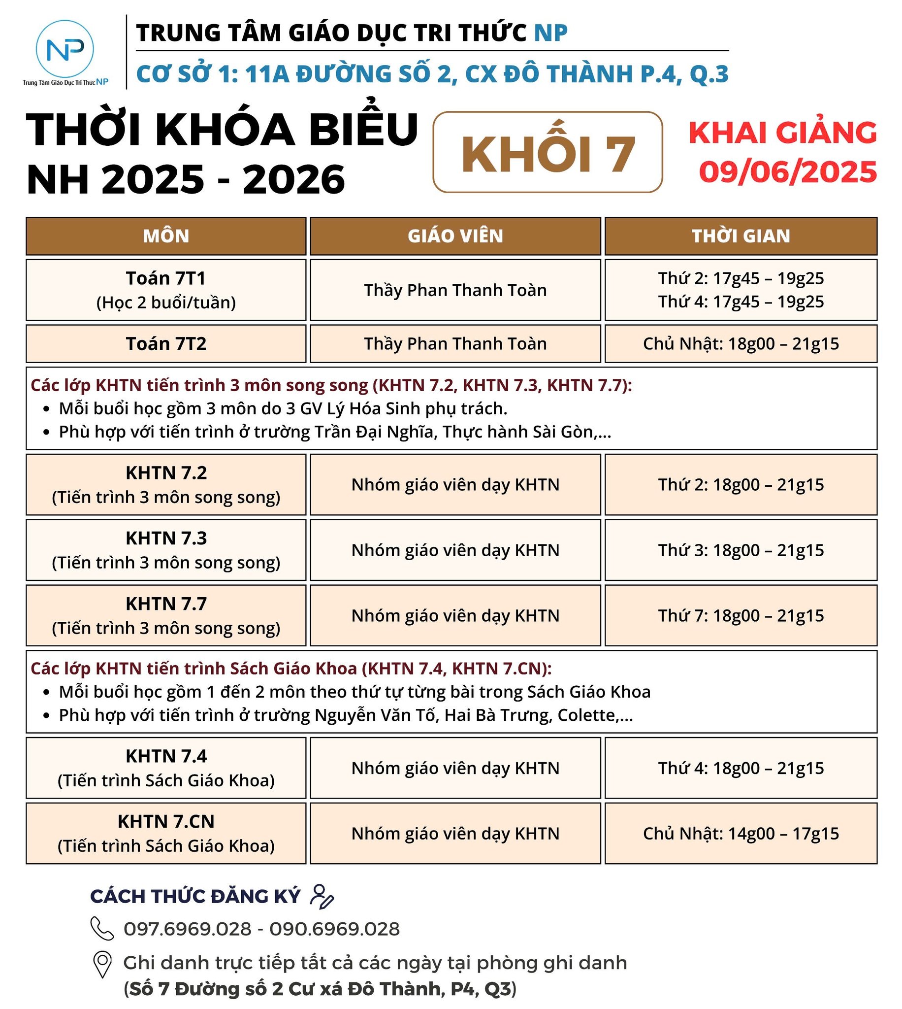 Thông báo: TKB chính thức Khóa 1 (Khóa hè) năm học 2025 - 2026 - Cơ sở Quận 3. (Cập nhật đầy đủ).